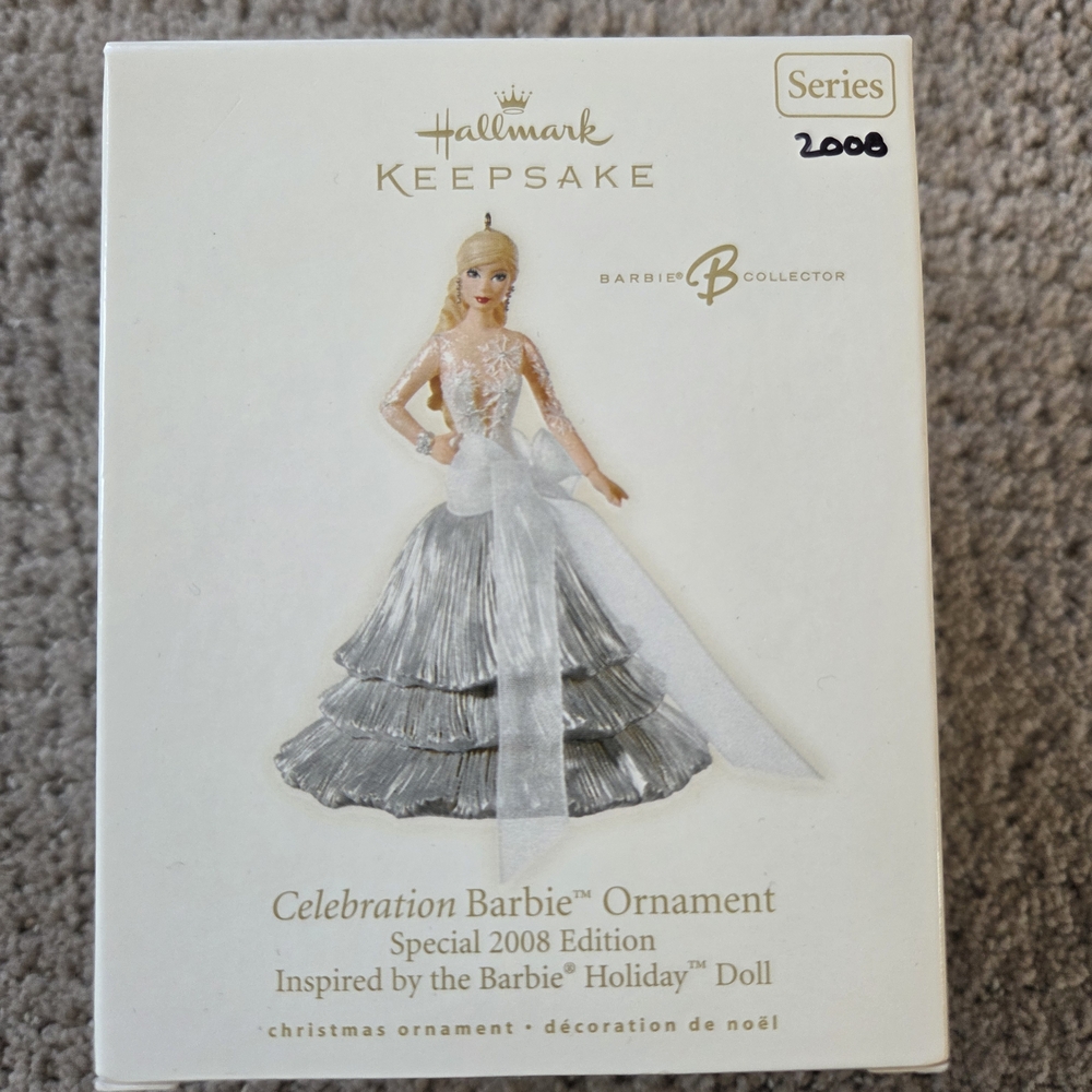 Hallmark Keepsake Celebration Barbie Ornament - Silver & White 2008